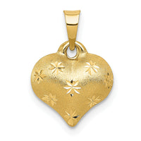 14K Polished and Satin Diamond-cut 3-D Puffed Heart Pendant-K2502