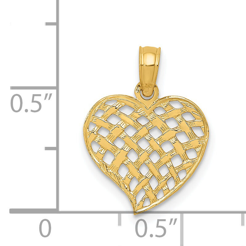 14K Polished Basket Weave Pattern Heart Pendant-K2521