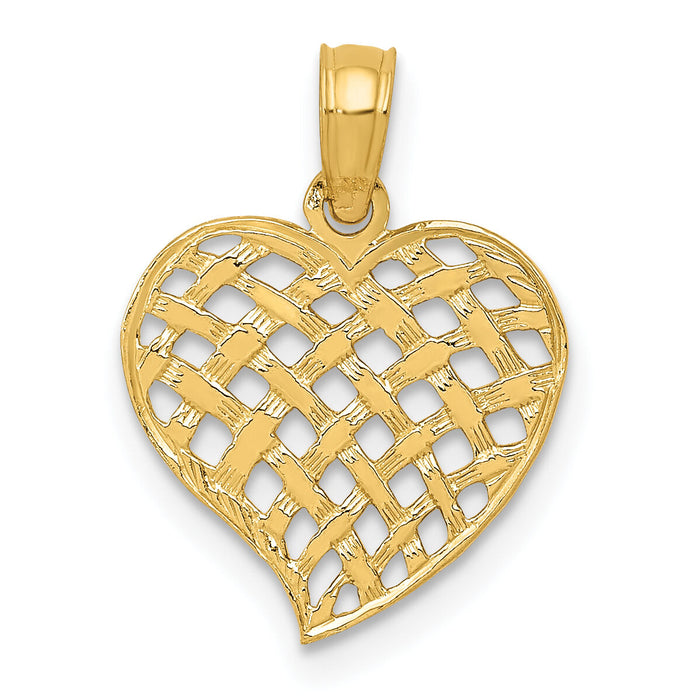 14K Polished Basket Weave Pattern Heart Pendant-K2521