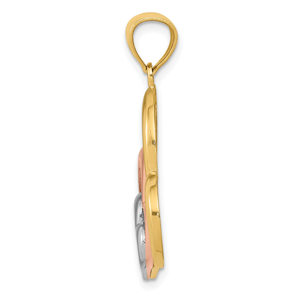 14K Two-tone and White Rhodium Polished 3 Hearts Pendant-K2551