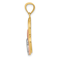 14K Two-tone and White Rhodium Polished 3 Hearts Pendant-K2551