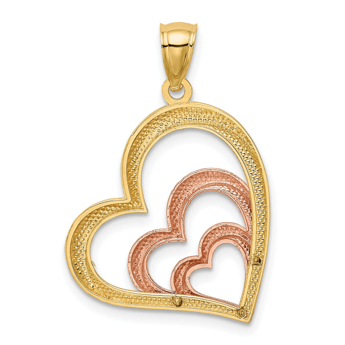 14K Two-tone and White Rhodium Polished 3 Hearts Pendant-K2551