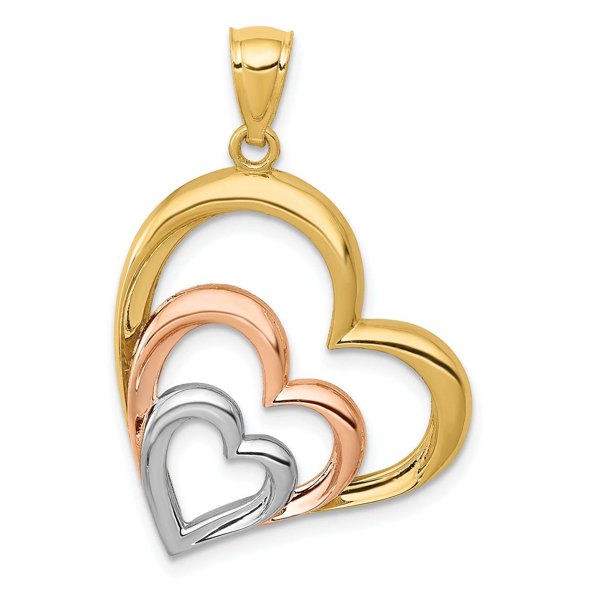 14K Two-tone and White Rhodium Polished 3 Hearts Pendant-K2551