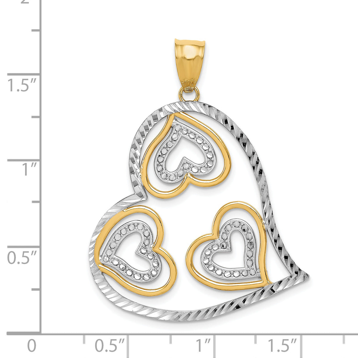 14K w/ Rhodium Polished Hearts Inside Heart Pendant-K2553