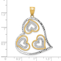 14K w/ Rhodium Polished Hearts Inside Heart Pendant-K2553