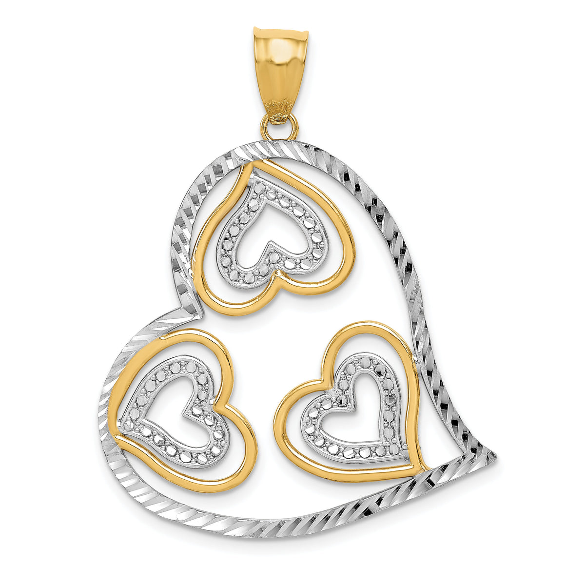 14K w/ Rhodium Polished Hearts Inside Heart Pendant-K2553