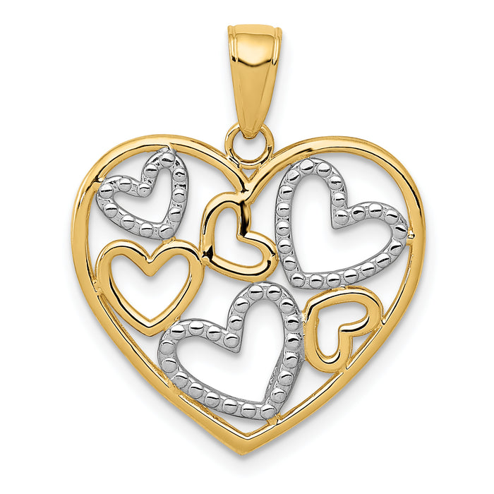 14K and White Rhodium Polished Hearts inside Heart Pendant-K2561