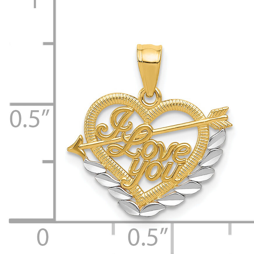 14k and Rhodium I LOVE YOU Heart Pendant-K2577