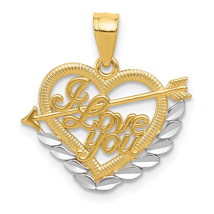 14k and Rhodium I LOVE YOU Heart Pendant-K2577