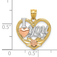 14k Two-tone w/White Rhodium I LOVE YOU Heart Pendant-K2589
