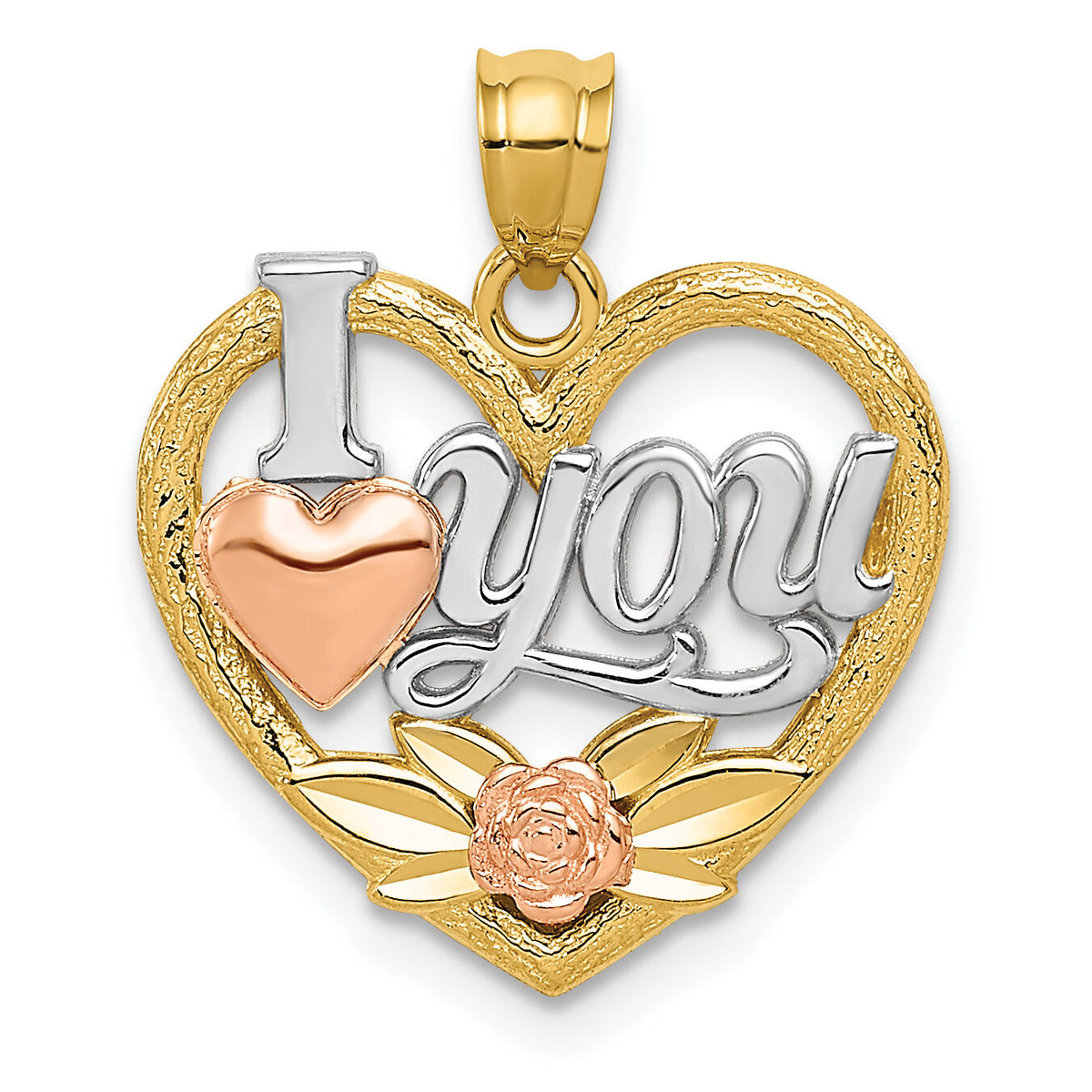 14k Two-tone w/White Rhodium I LOVE YOU Heart Pendant-K2589