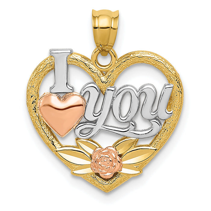 14k Two-tone w/White Rhodium I LOVE YOU Heart Pendant-K2589