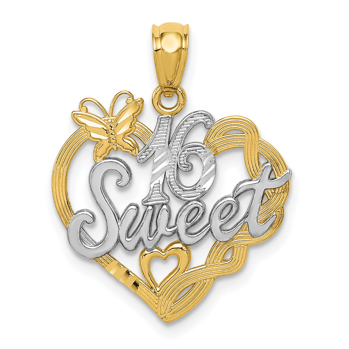 14k and Rhodium SWEET 16 Pendant-K2611