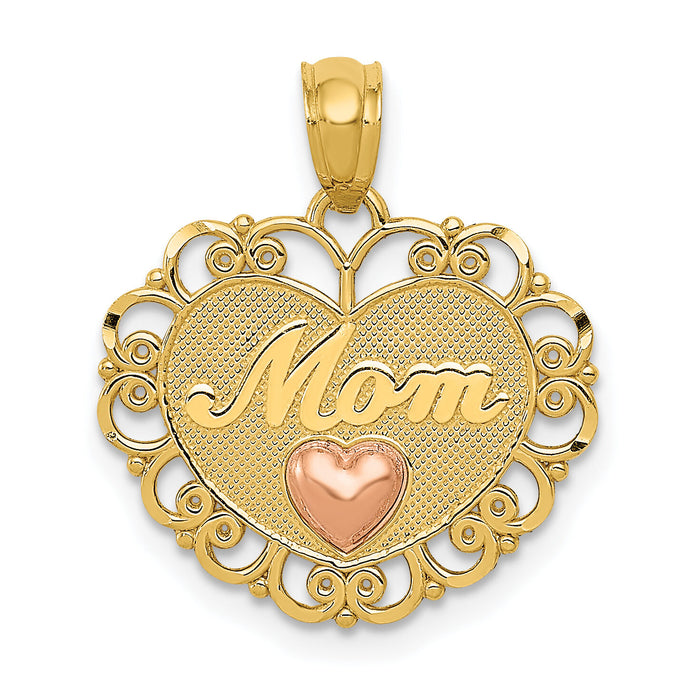 14k Two-tone MOM Heart Pendant-K2622