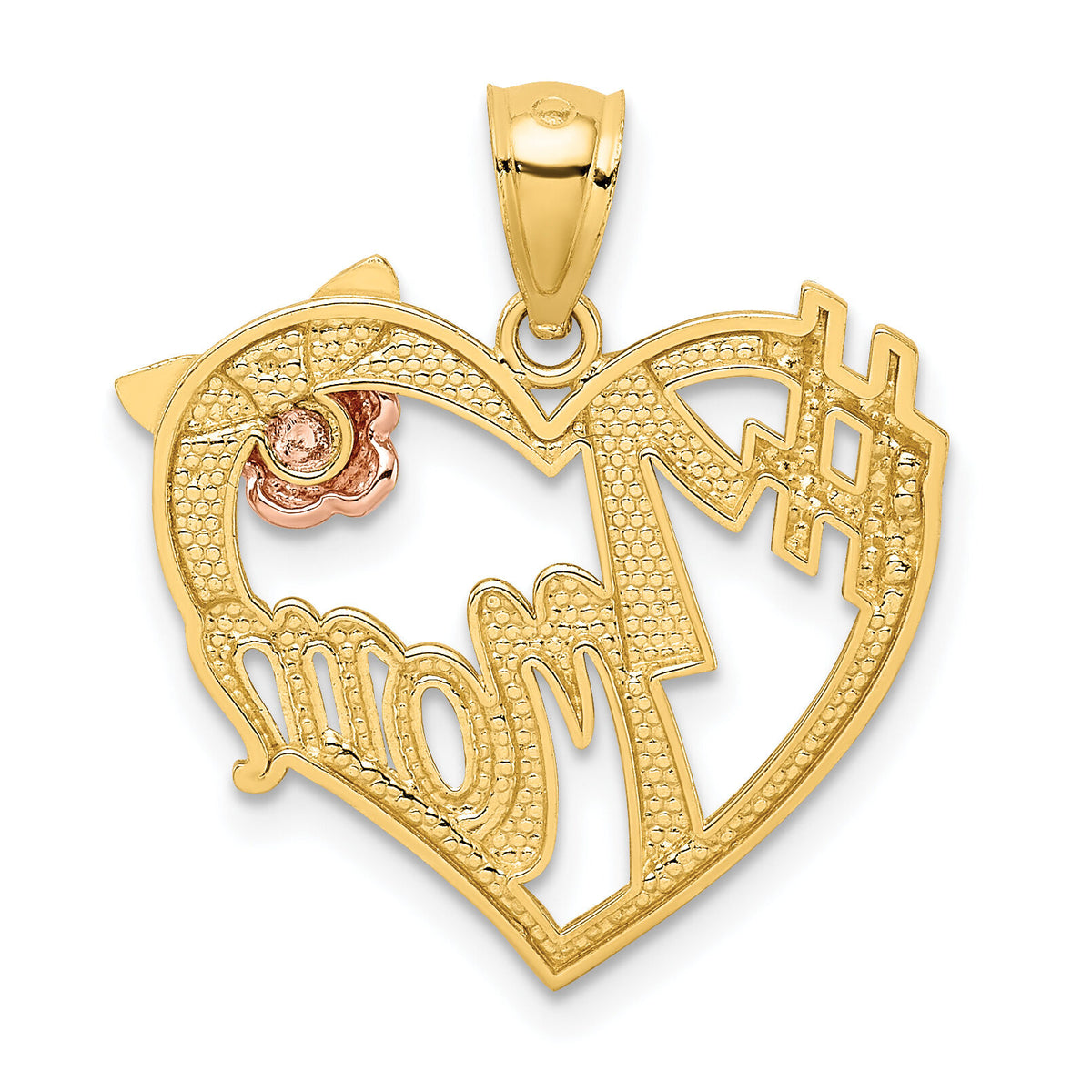 14k Two-tone w/White Rhodium #1 MOM Heart Pendant-K2642