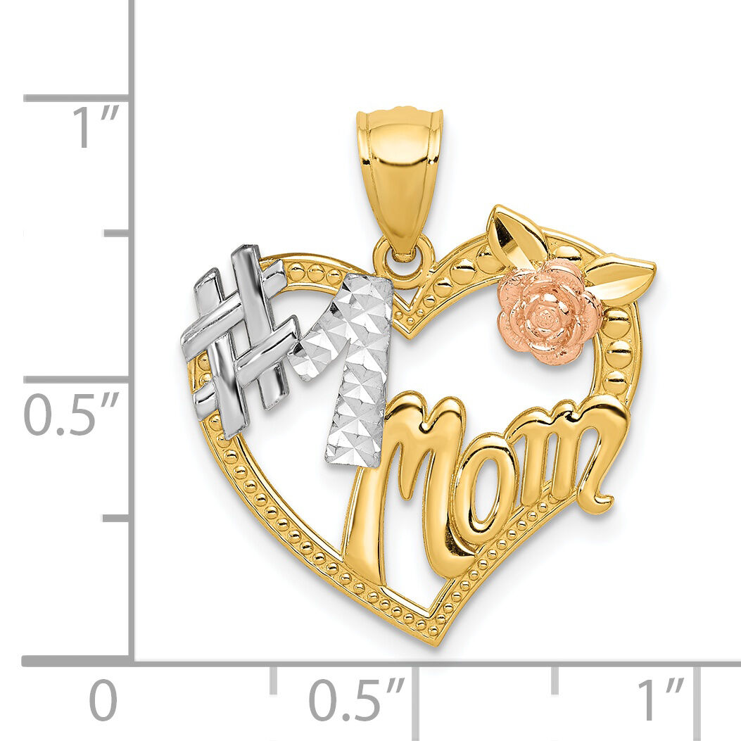 14k Two-tone w/White Rhodium #1 MOM Heart Pendant-K2642