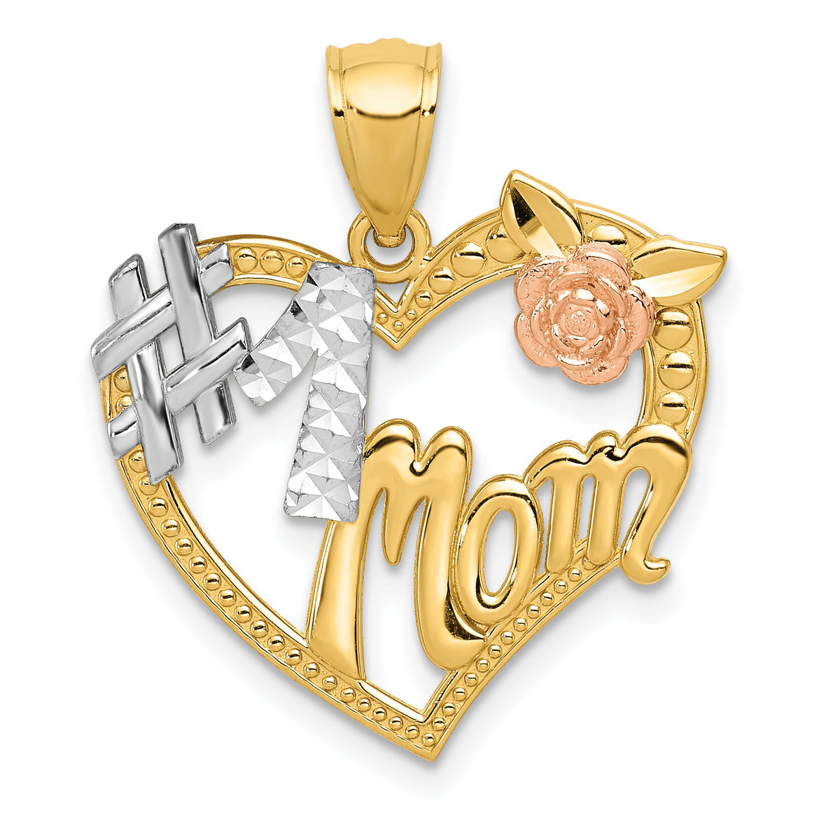 14k Two-tone w/White Rhodium #1 MOM Heart Pendant-K2642