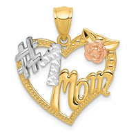 14k Two-tone w/White Rhodium #1 MOM Heart Pendant-K2642