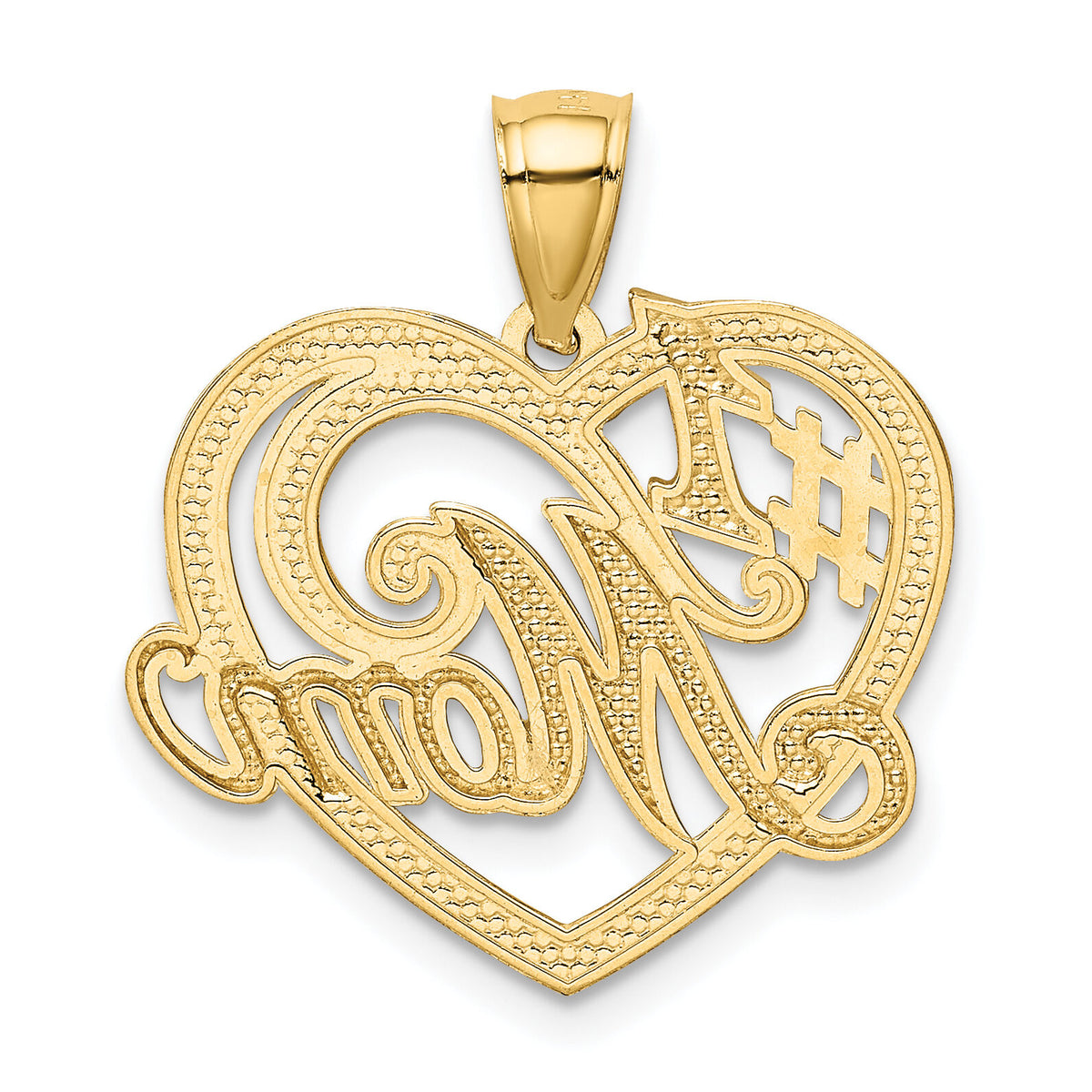 14k and Rhodium #1 MOM Heart Pendant-K2643