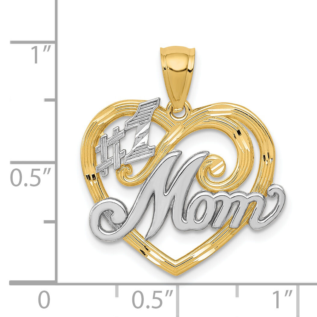 14k and Rhodium #1 MOM Heart Pendant-K2643