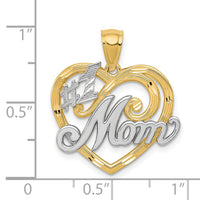 14k and Rhodium #1 MOM Heart Pendant-K2643