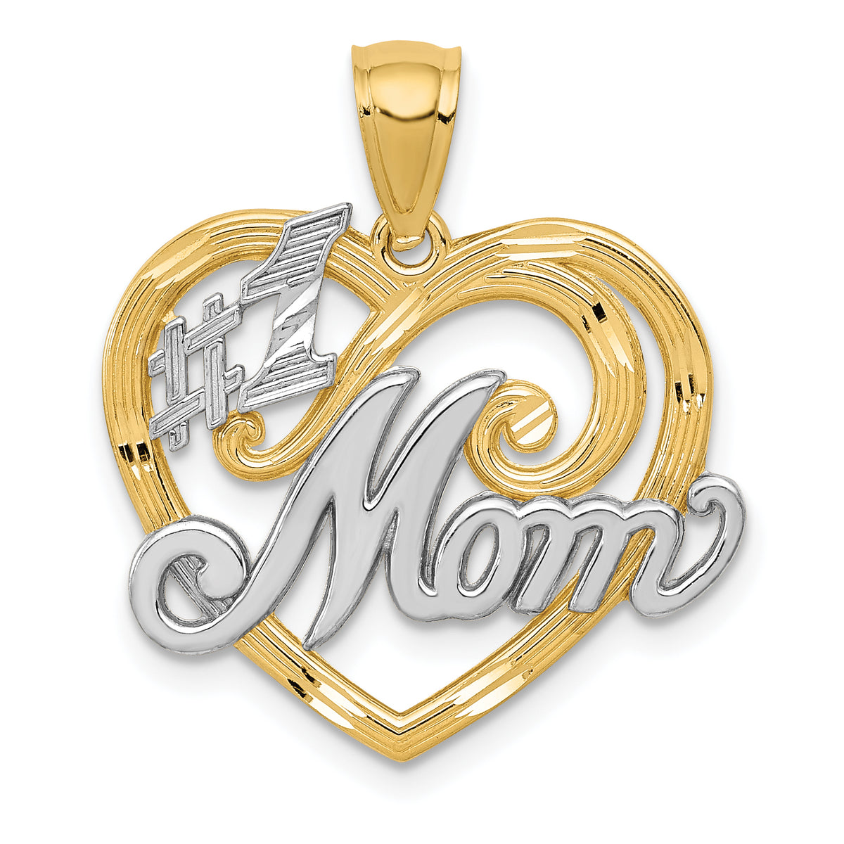 14k and Rhodium #1 MOM Heart Pendant-K2643