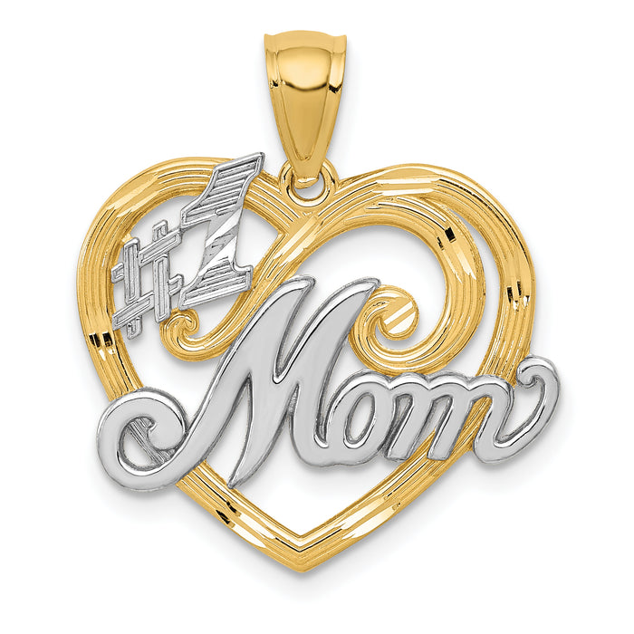 14k and Rhodium #1 MOM Heart Pendant-K2643