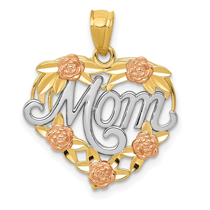 14k Two-tone w/White Rhodium MOM Heart Pendant-K2657