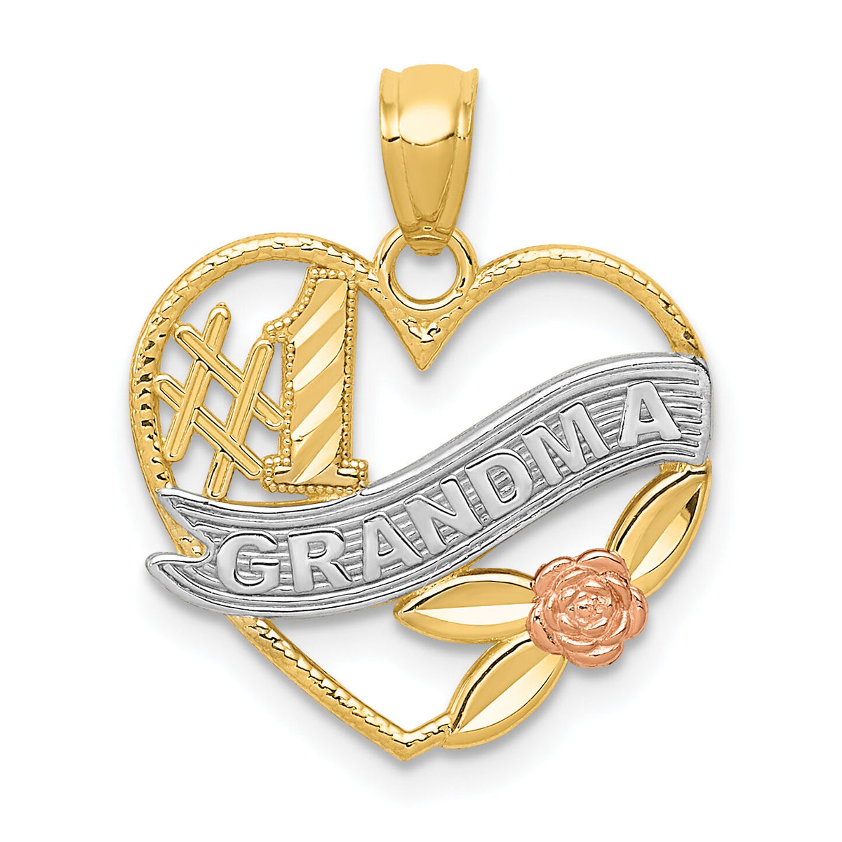 14k Two-tone w/White Rhodium #1 GRANDMA Heart Pendant-K2672