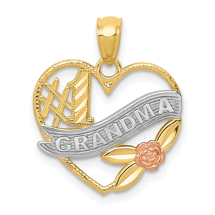 14k Two-tone w/White Rhodium #1 GRANDMA Heart Pendant-K2672