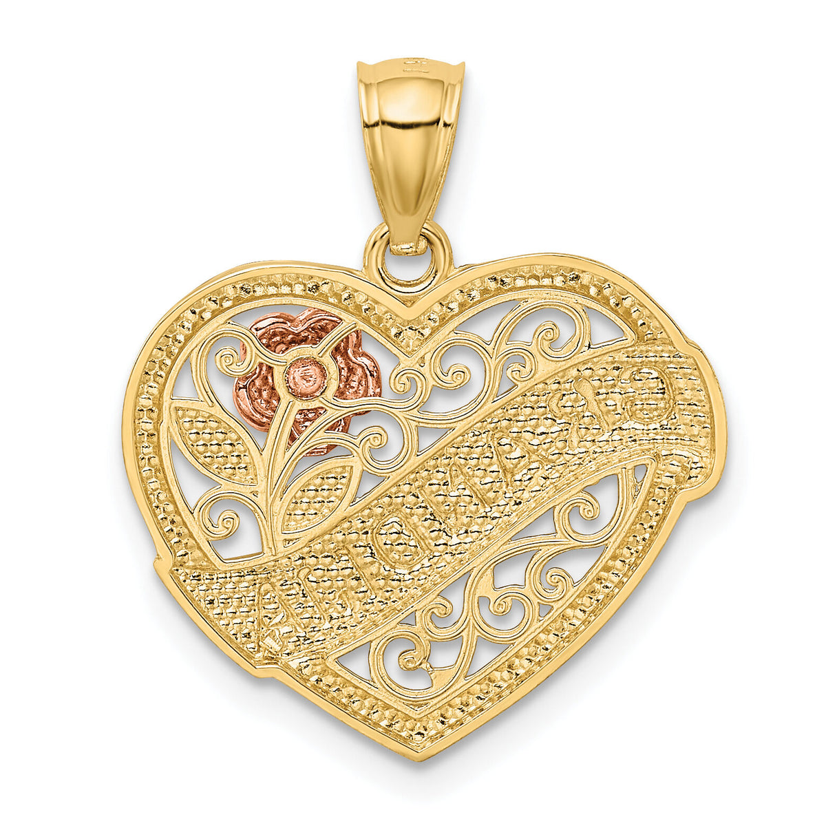 14k Two-tone w/White Rhodium GRANDMA Heart Pendant-K2679