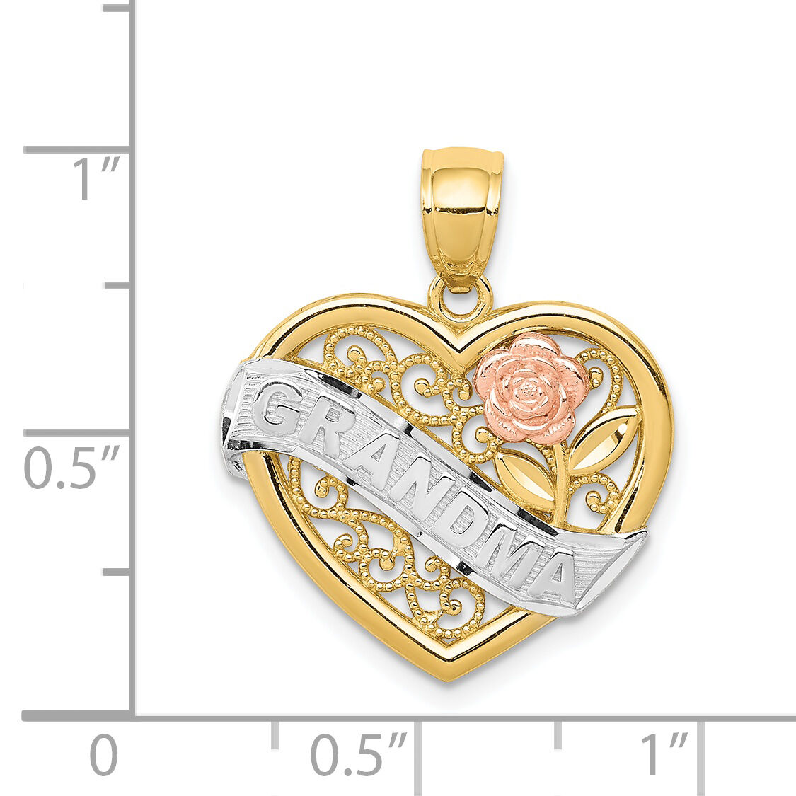 14k Two-tone w/White Rhodium GRANDMA Heart Pendant-K2679