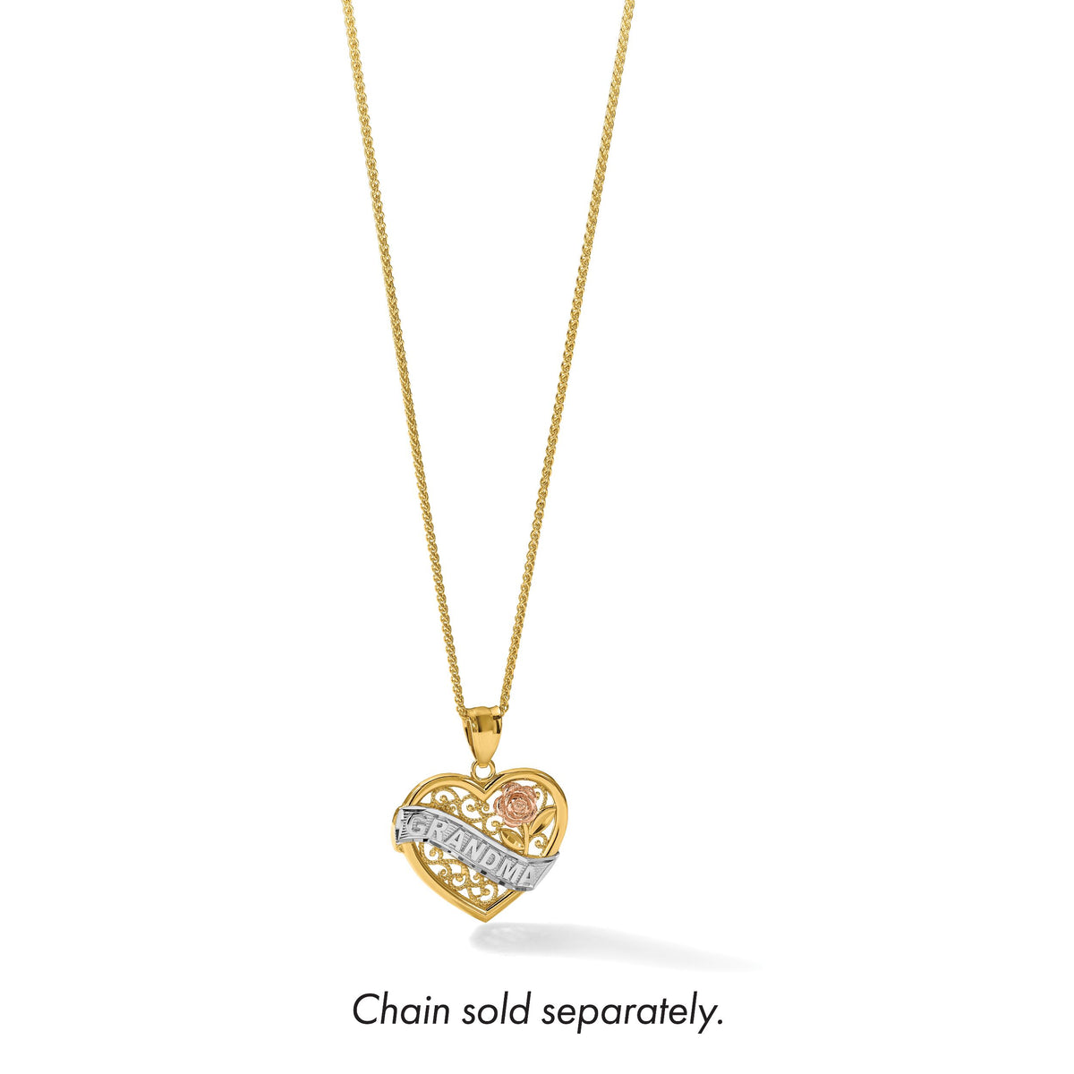 14k Two-tone w/White Rhodium GRANDMA Heart Pendant-K2679
