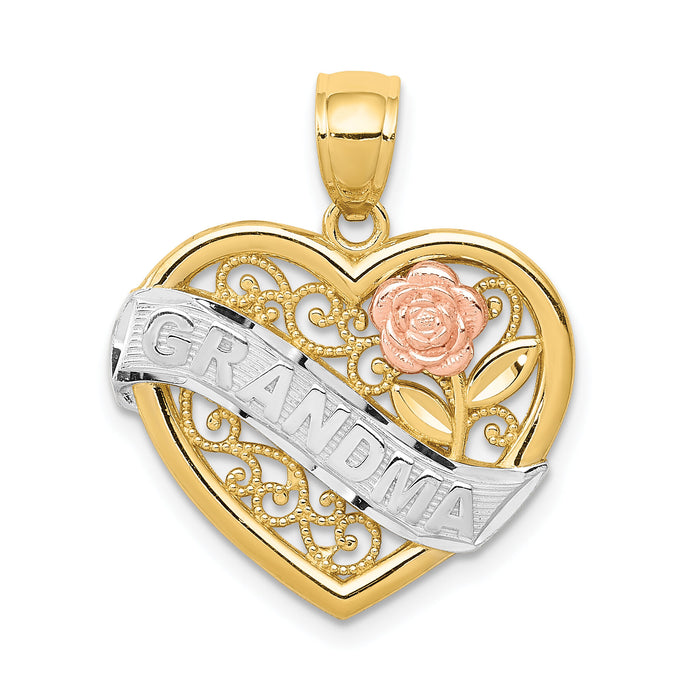 14k Two-tone w/White Rhodium GRANDMA Heart Pendant-K2679