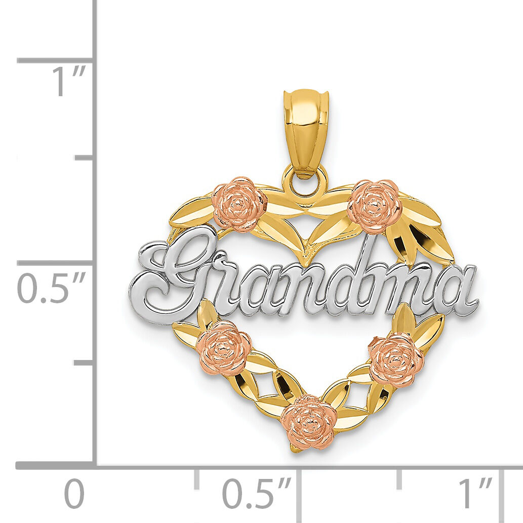 14k Two-tone w/White Rhodium GRANDMA Heart Pendant-K2680