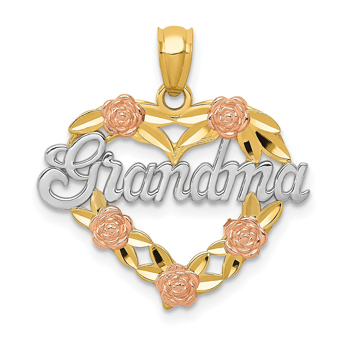 14k Two-tone w/White Rhodium GRANDMA Heart Pendant-K2680