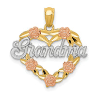 14k Two-tone w/White Rhodium GRANDMA Heart Pendant-K2680