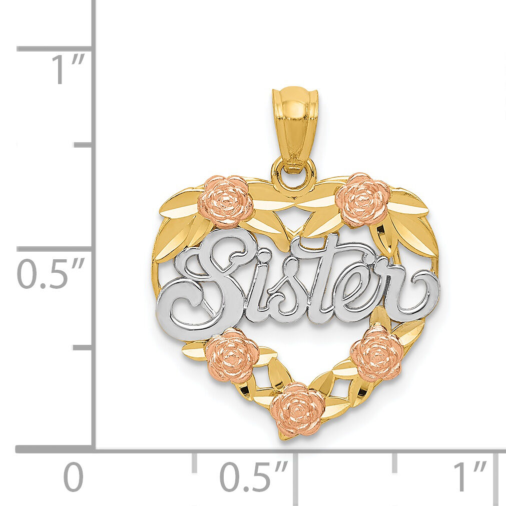 14k Two-tone w/White Rhodium SISTER Heart Pendant-K2696