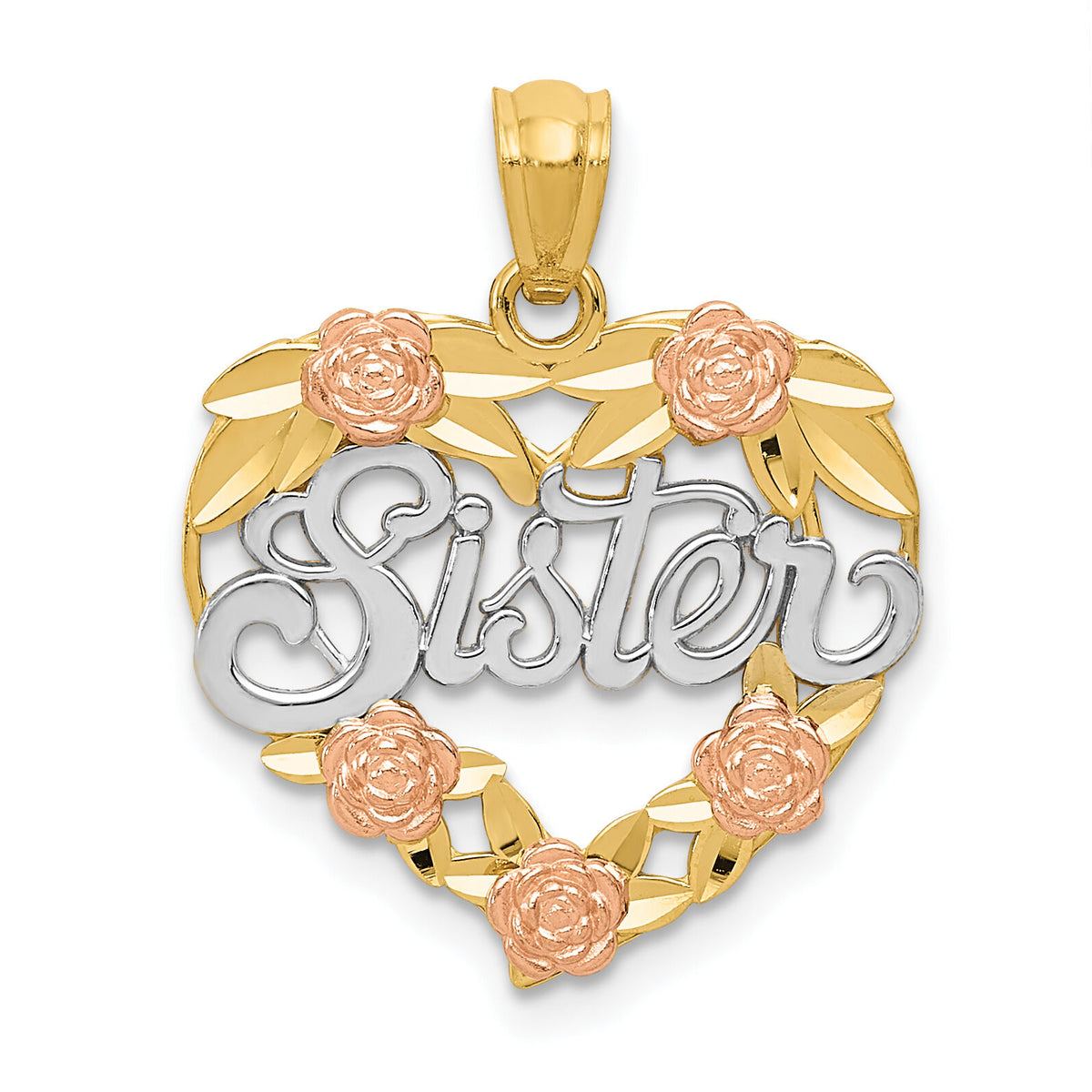 14k Two-tone w/White Rhodium SISTER Heart Pendant-K2696