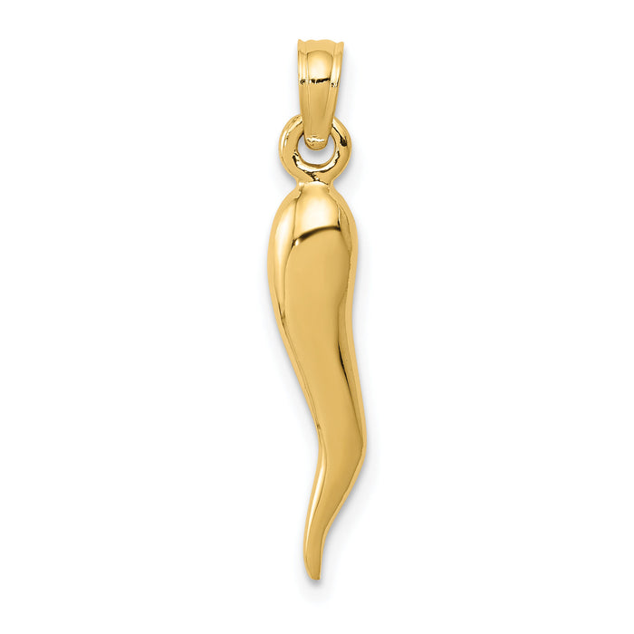 14k Medium 3D Italian Horn Pendant-K2735