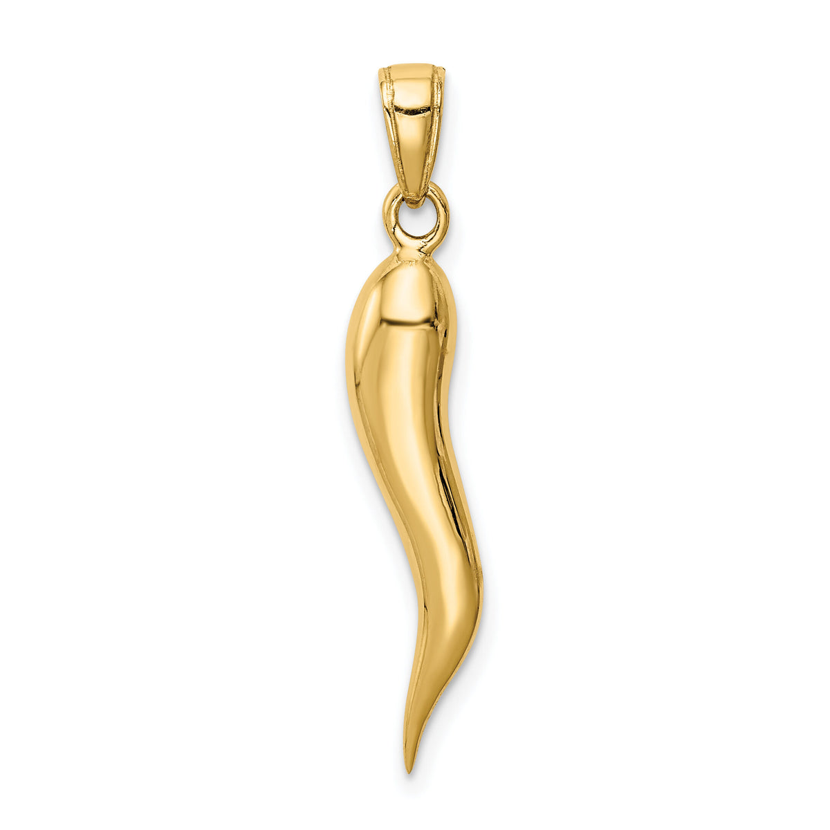 14k Large 3D Italian Horn Pendant-K2737