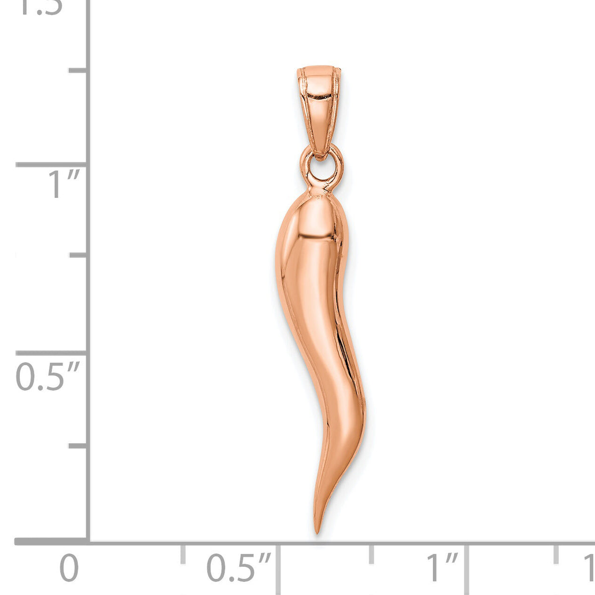 14k Rose Gold Large 3D Italian Horn Pendant-K2737R