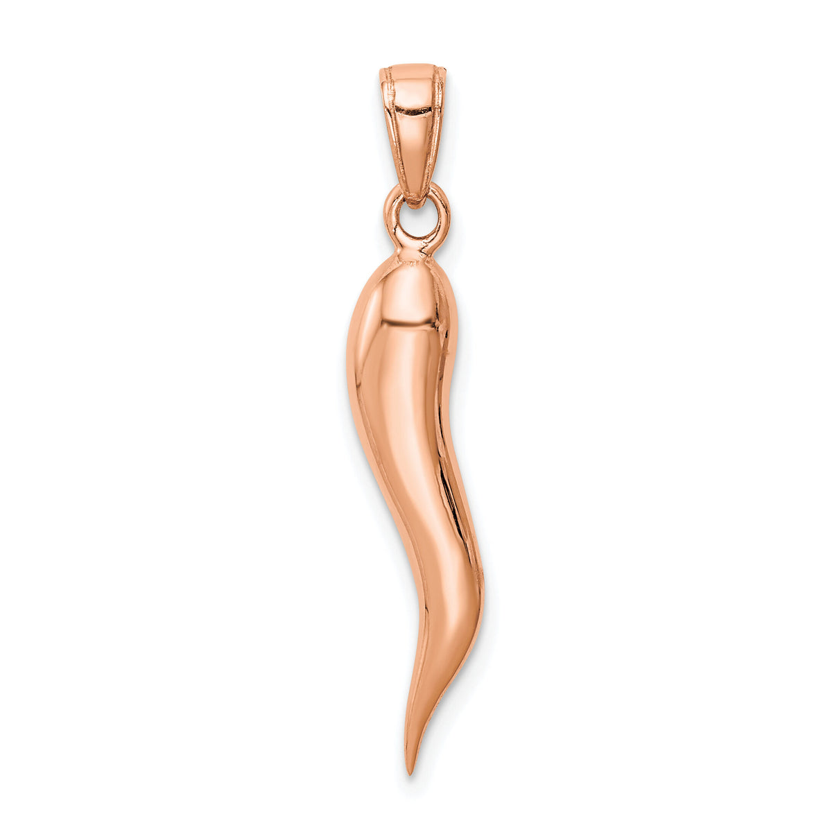 14k Rose Gold Large 3D Italian Horn Pendant-K2737R