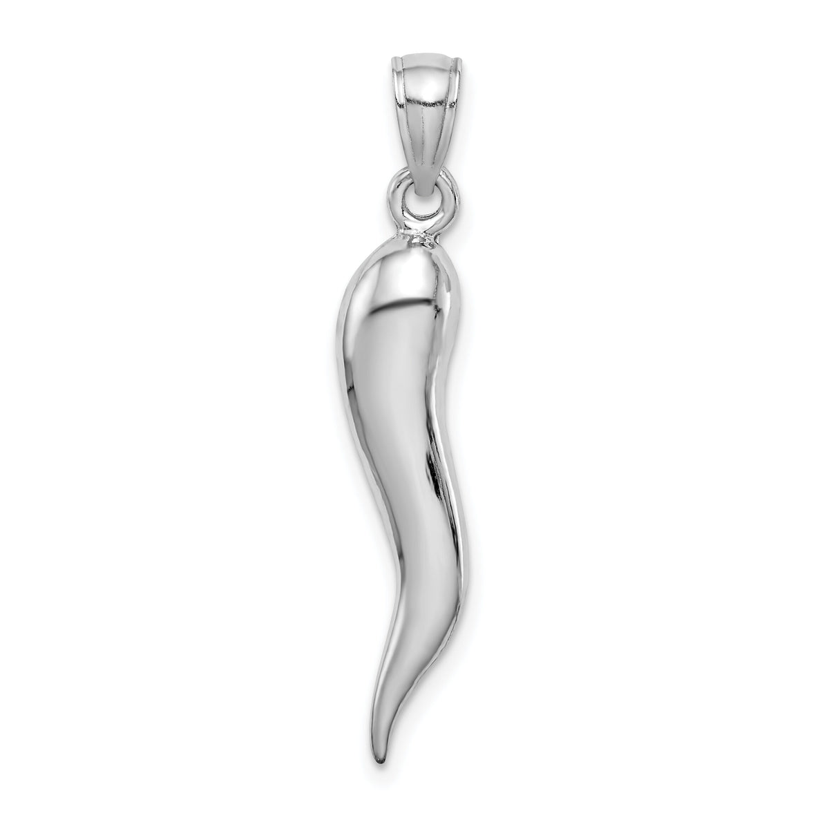 14k White Gold Large 3D Italian Horn Pendant-K2737W