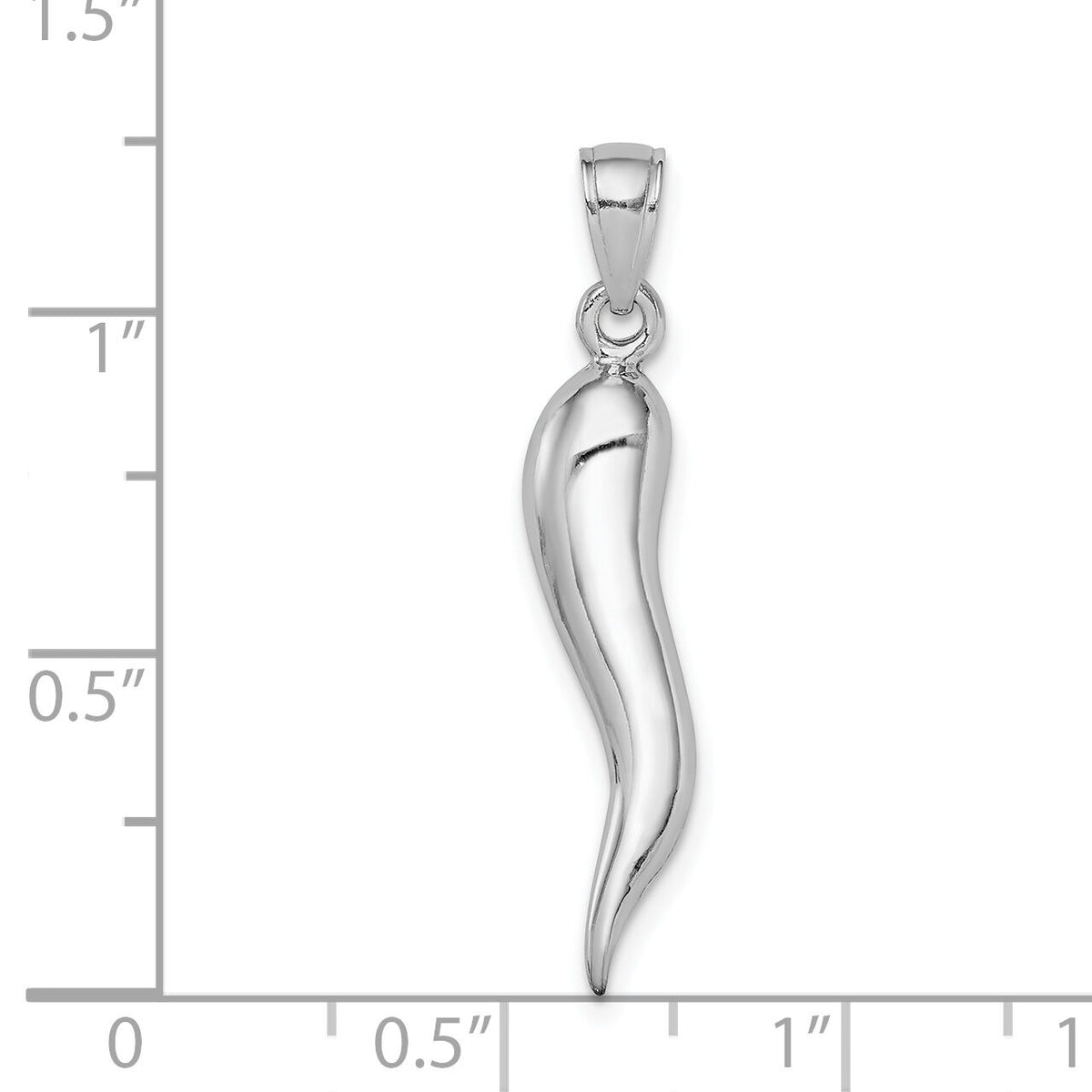 14k White Gold Large 3D Italian Horn Pendant-K2737W