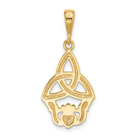 14K Rhodium Diamond-cut Claddagh Pendant-K2744
