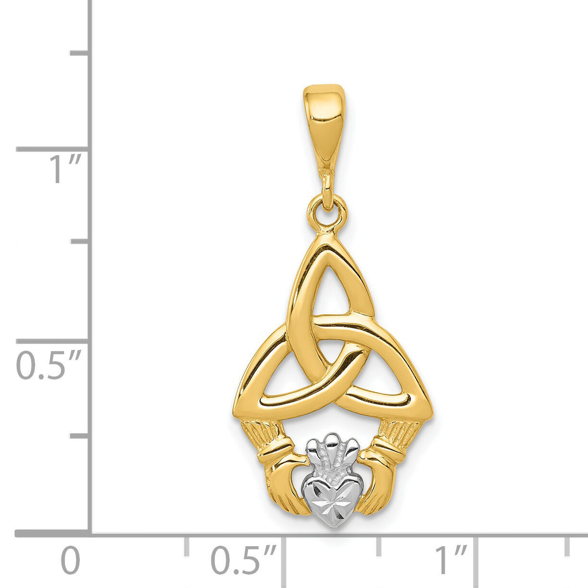 14K Rhodium Diamond-cut Claddagh Pendant-K2744