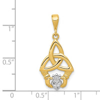 14K Rhodium Diamond-cut Claddagh Pendant-K2744