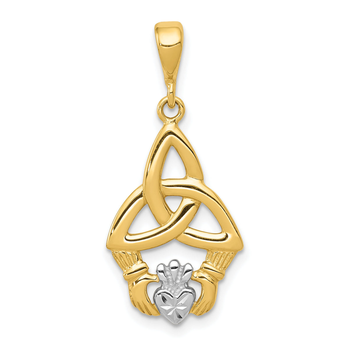14K Rhodium Diamond-cut Claddagh Pendant-K2744