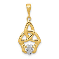 14K Rhodium Diamond-cut Claddagh Pendant-K2744